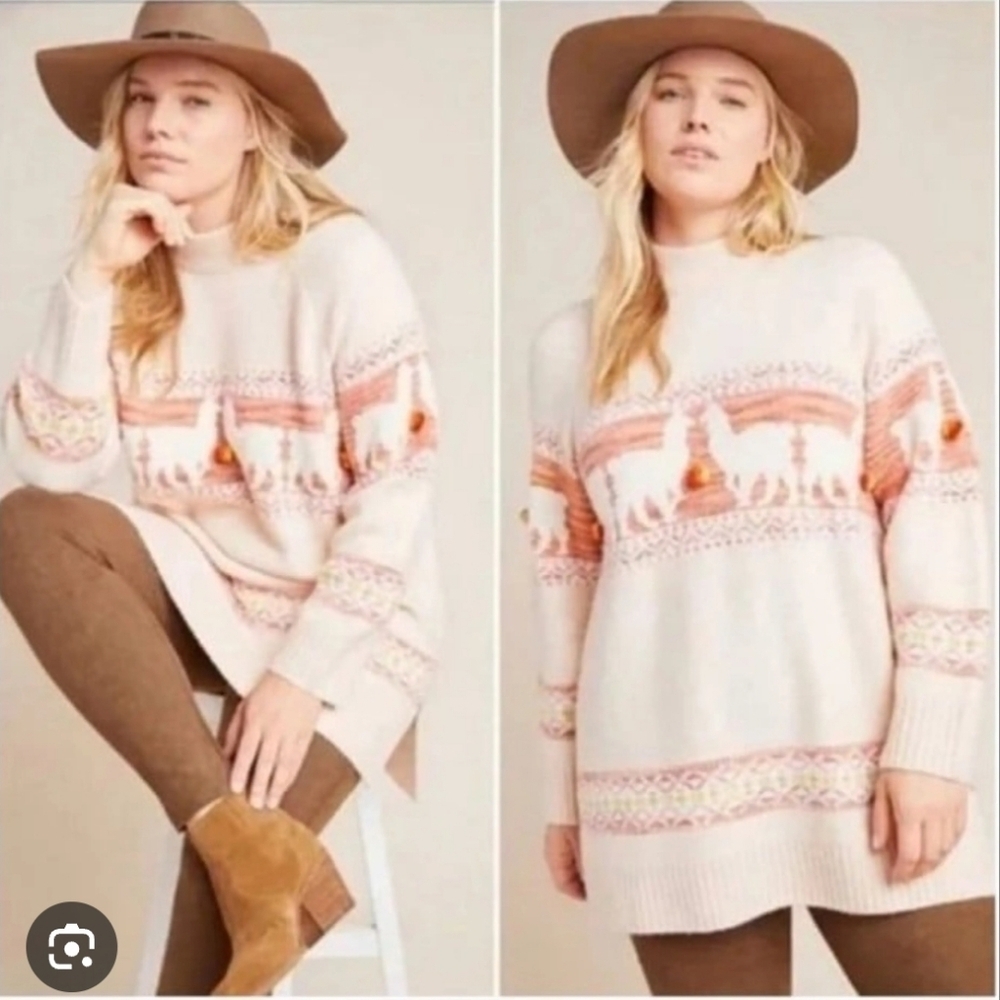 Anthropologie Aimee Alpaca Pullover Sweater Pompom Size Small Longer Length Pink - Picture 3 of 14